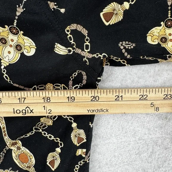 Jean Michel Polo Shirt Womens Medium Black Gold Chain Print Vintage 90s Designer - Picture 6 of 7